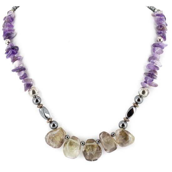Certified Authentic Navajo .925 Sterling Silver Natural Amethyst Smoky Quartz Hematite Native American Necklace 15456-147 Certified Authentic Navajo .925 Sterling Silver Natural Amethyst Smoky Quartz Hematite Native American Necklace 15456-147