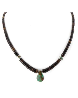Certified Authentic Navajo .925 Sterling Silver Natural Dark Graduated Melon Shell Turquoise Drop Native American Necklace 15778-33 Certified Authentic Navajo .925 Sterling Silver Natural Dark Graduated Melon Shell Turquoise Drop Native American Necklace 15778-33