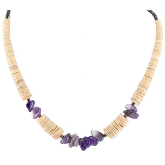 Certified Authentic Navajo .925 Sterling Silver Natural Graduated Melon Shell Amethyst Native American Necklace 25229-2 Certified Authentic Navajo .925 Sterling Silver Natural Graduated Melon Shell Amethyst Native American Necklace 25229-2