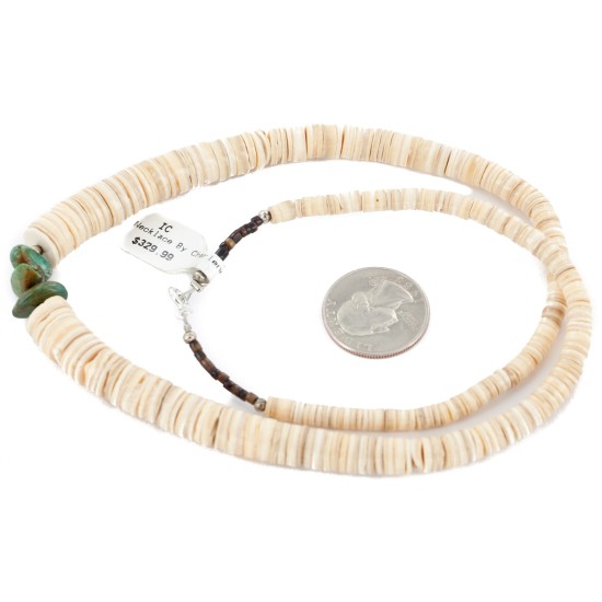Certified Authentic Navajo .925 Sterling Silver Natural Graduated Melon Shell Turquoise Native American Necklace 15562-57 Certified Authentic Navajo .925 Sterling Silver Natural Graduated Melon Shell Turquoise Native American Necklace 15562-57