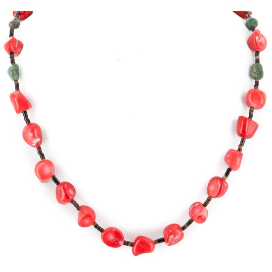 Certified Authentic Navajo .925 Sterling Silver Natural Turquoise Coral Heishi Native American Necklace 25229-3