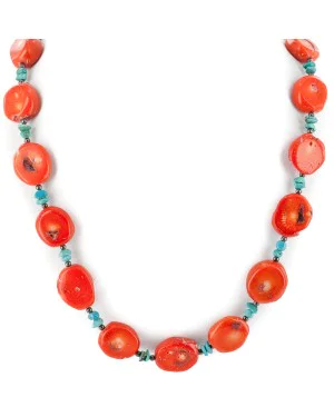 Certified Authentic Navajo .925 Sterling Silver Natural Turquoise Coral Hematite Native American Necklace 25210 Certified Authentic Navajo .925 Sterling Silver Natural Turquoise Coral Hematite Native American Necklace 25210