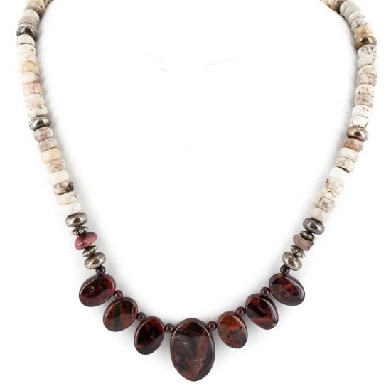 Certified Authentic Navajo .925 Sterling Silver White Howlite Red Jasper Native American Necklace 15456-37 Certified Authentic Navajo .925 Sterling Silver White Howlite Red Jasper Native American Necklace 15456-37