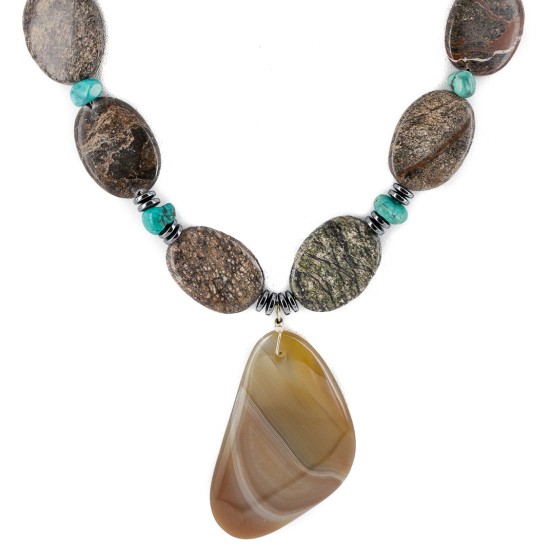Certified Authentic Navajo .925 Sterling Silver Natural Turquoise Jasper Agate Hematite Native American Necklace 15800-29 Certified Authentic Navajo .925 Sterling Silver Natural Turquoise Jasper Agate Hematite Native American Necklace 15800-29