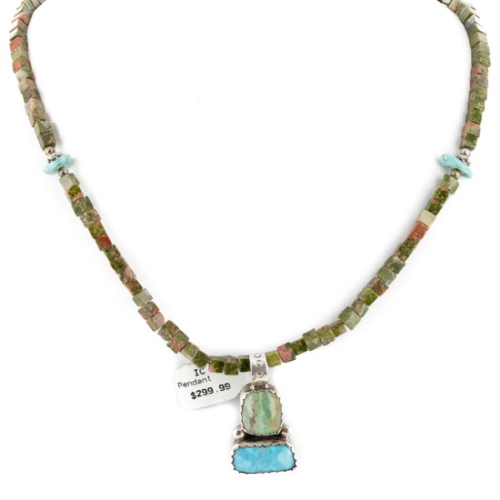 .925 Sterling Silver Certified Authentic Navajo Turquoise Jasper Native American Necklace 14389-50-790101 .925 Sterling Silver Certified Authentic Navajo Turquoise Jasper Native American Necklace 14389-50-790101
