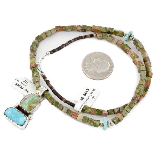 .925 Sterling Silver Certified Authentic Navajo Turquoise Jasper Native American Necklace 14389-50-790101 .925 Sterling Silver Certified Authentic Navajo Turquoise Jasper Native American Necklace 14389-50-790101