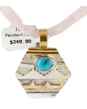 12kt Gold Filled .925 Sterling Silver Handmade Navajo Turquoise and Pink Quartz Necklace NB160101004355 12kt Gold Filled .925 Sterling Silver Handmade Navajo Turquoise and Pink Quartz Necklace NB160101004355