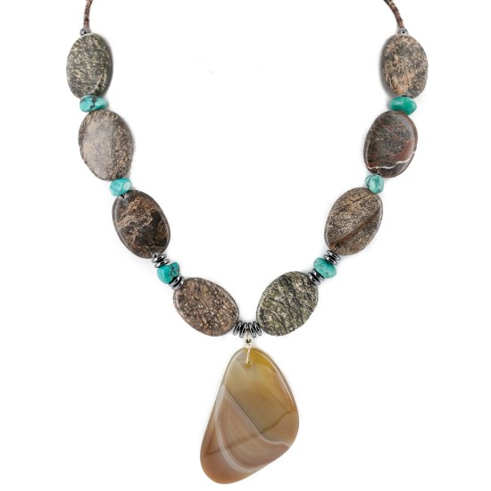 Certified Authentic Navajo .925 Sterling Silver Natural Turquoise Jasper Agate Hematite Native American Necklace 15800-29 Certified Authentic Navajo .925 Sterling Silver Natural Turquoise Jasper Agate Hematite Native American Necklace 15800-29