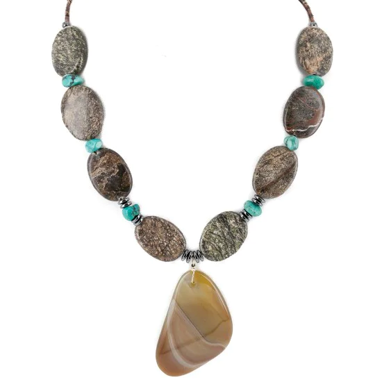 Certified Authentic Navajo .925 Sterling Silver Natural Turquoise Jasper Agate Hematite Native American Necklace 15800-29 Certified Authentic Navajo .925 Sterling Silver Natural Turquoise Jasper Agate Hematite Native American Necklace 15800-29