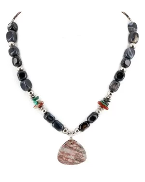 Certified Authentic Navajo .925 Sterling Silver Natural Turquoise Red Jasper Agate Native American Necklace 15409-38
