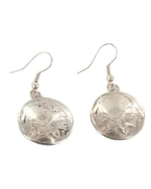 Vintage Style OLD Buffalo Nickel Coin Certified Authentic Navajo .925 Sterling Silver Native American Earrings 18045-10