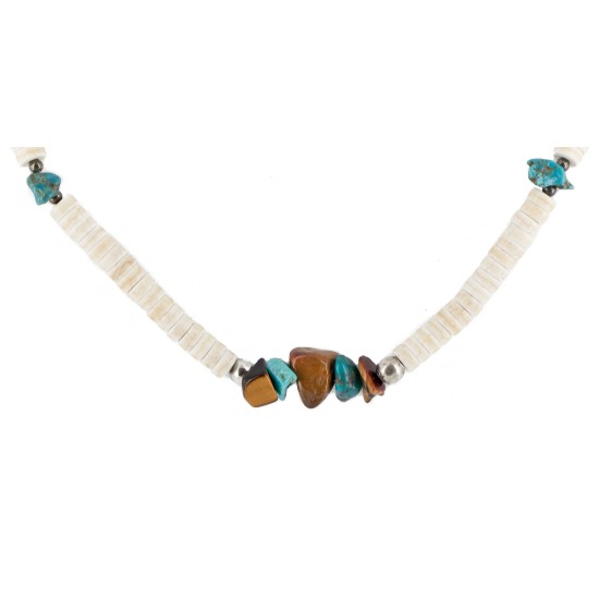 Certified Authentic Navajo .925 Sterling Silver Natural Graduated Melon Shell Turquoise Tigers Eye Native American Necklace 15624-18 Certified Authentic Navajo .925 Sterling Silver Natural Graduated Melon Shell Turquoise Tigers Eye Native American Necklace 15624-18