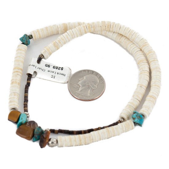 Certified Authentic Navajo .925 Sterling Silver Natural Graduated Melon Shell Turquoise Tigers Eye Native American Necklace 15624-18 Certified Authentic Navajo .925 Sterling Silver Natural Graduated Melon Shell Turquoise Tigers Eye Native American Necklace 15624-18