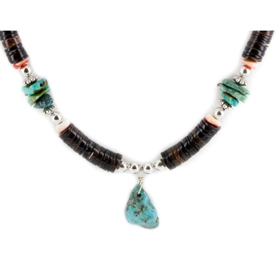 Certified Authentic Navajo .925 Sterling Silver Natural Graduated Melon Shell and Turquoise Native American Necklace 18132 Certified Authentic Navajo .925 Sterling Silver Natural Graduated Melon Shell and Turquoise Native American Necklace 18132