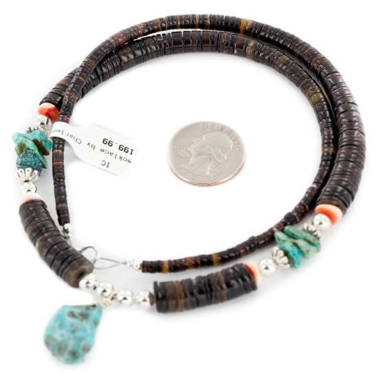 Certified Authentic Navajo .925 Sterling Silver Natural Graduated Melon Shell and Turquoise Native American Necklace 18132 Certified Authentic Navajo .925 Sterling Silver Natural Graduated Melon Shell and Turquoise Native American Necklace 18132