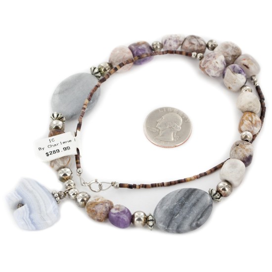 Bear Certified Authentic Navajo .925 Sterling Silver Natural Agate Native American Necklace 15155-6 Bear Certified Authentic Navajo .925 Sterling Silver Natural Agate Native American Necklace 15155-6