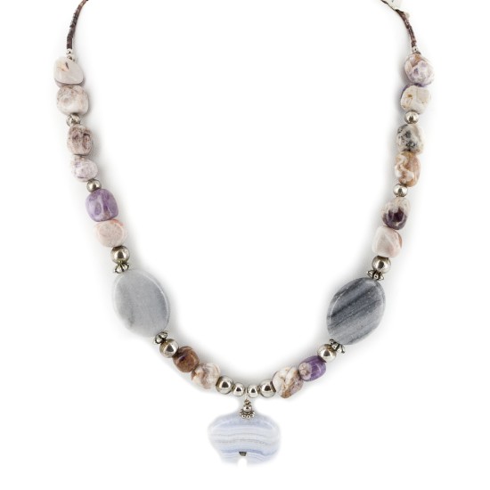 Bear Certified Authentic Navajo .925 Sterling Silver Natural Agate Native American Necklace 15155-6 Bear Certified Authentic Navajo .925 Sterling Silver Natural Agate Native American Necklace 15155-6