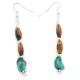 Certified Authentic Navajo .925 Sterling Silver Hooks Dangle Natural Turquoise Tigers Eye Native American Earrings 18127