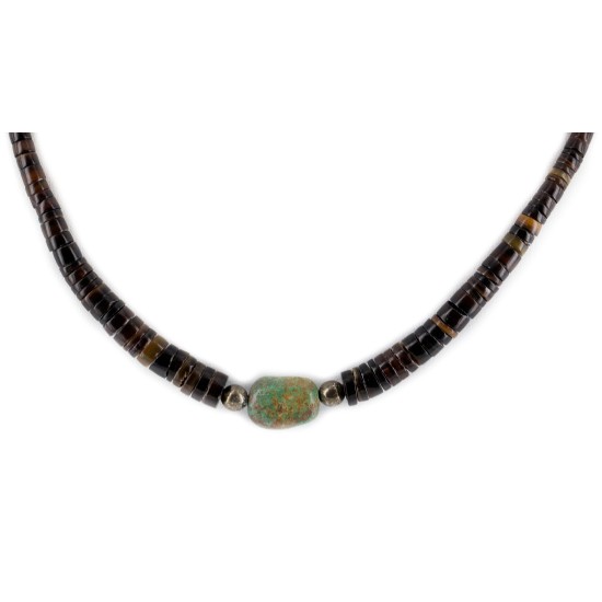 Certified Authentic Navajo .925 Sterling Silver Natural Dark Graduated Heishi and Turquoise Native American Necklace 15262-55 Certified Authentic Navajo .925 Sterling Silver Natural Dark Graduated Heishi and Turquoise Native American Necklace 15262-55