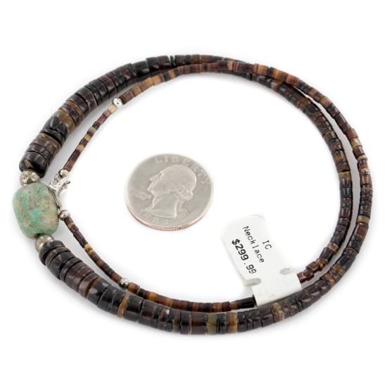 Certified Authentic Navajo .925 Sterling Silver Natural Dark Graduated Heishi and Turquoise Native American Necklace 15262-55 Certified Authentic Navajo .925 Sterling Silver Natural Dark Graduated Heishi and Turquoise Native American Necklace 15262-55