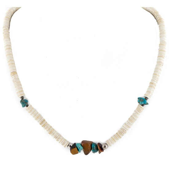 Certified Authentic Navajo .925 Sterling Silver Natural Graduated Melon Shell Turquoise Tigers Eye Native American Necklace 15624-18 Certified Authentic Navajo .925 Sterling Silver Natural Graduated Melon Shell Turquoise Tigers Eye Native American Necklace 15624-18