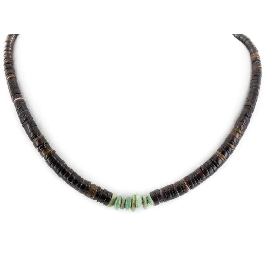 Certified Authentic Navajo .925 Sterling Silver Natural Graduated Shell and Turquoise Native American Necklace 15804-12