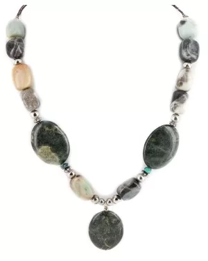 Certified Authentic Navajo .925 Sterling Silver Natural Turquoise Green Jasper Agate Native American Necklace 15554-11 Certified Authentic Navajo .925 Sterling Silver Natural Turquoise Green Jasper Agate Native American Necklace 15554-11