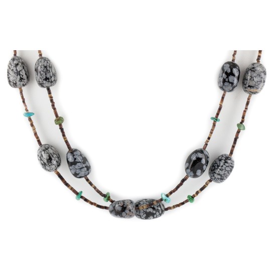 2 Strand Certified Authentic Navajo .925 Sterling Silver Natural Turquoise Snowflake Stone Native American Necklace 15304-68