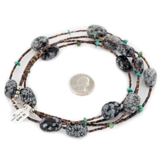 2 Strand Certified Authentic Navajo .925 Sterling Silver Natural Turquoise Snowflake Stone Native American Necklace 15304-68