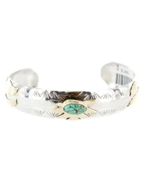 12kt Gold Filled and .925 Sterling Silver Certified Authentic Eagle Handmade Navajo Natural Spiderweb Turquoise Native American Bracelet 12972-2