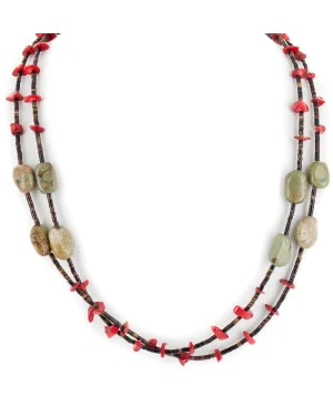 2 Strand Certified Authentic Navajo .925 Sterling Silver Natural Turquoise Coral Native American Necklace 750106-87 2 Strand Certified Authentic Navajo .925 Sterling Silver Natural Turquoise Coral Native American Necklace 750106-87
