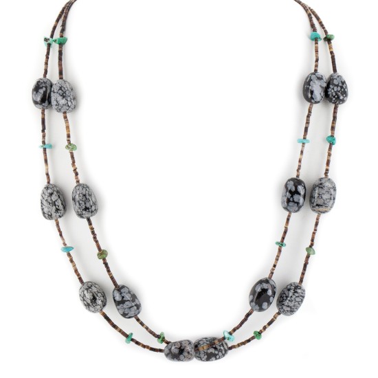 2 Strand Certified Authentic Navajo .925 Sterling Silver Natural Turquoise Snowflake Stone Native American Necklace 15304-68