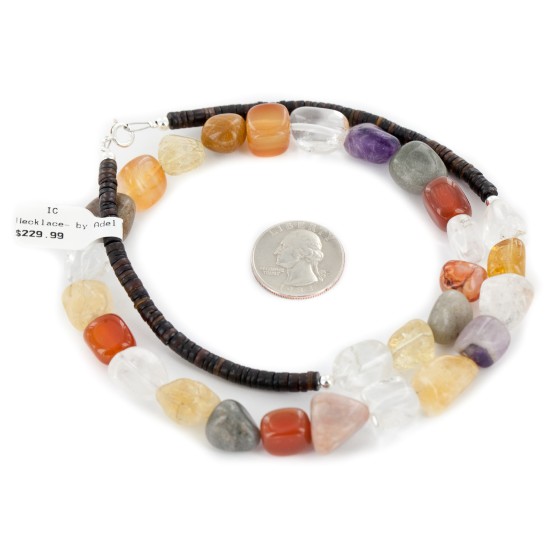 Certified Authentic Navajo .925 Sterling Silver Natural Multicolor Stones Quartz Amethyst Agate Native American Necklace 25310-1 Certified Authentic Navajo .925 Sterling Silver Natural Multicolor Stones Quartz Amethyst Agate Native American Necklace 25310-1