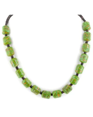 Certified Authentic Navajo .925 Sterling Silver Composite Gaspeite Heishi Native American Necklace 25306-2