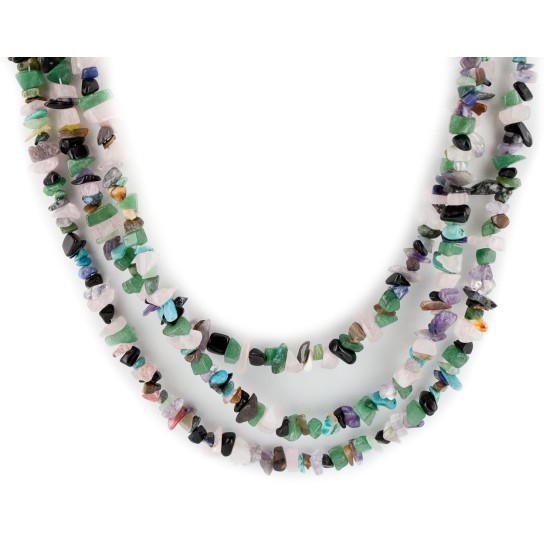 3 Strand Navajo .925 Sterling Silver Turquoise Amethyst Tigers Eye Jade Lapis Necklace NB160108033848