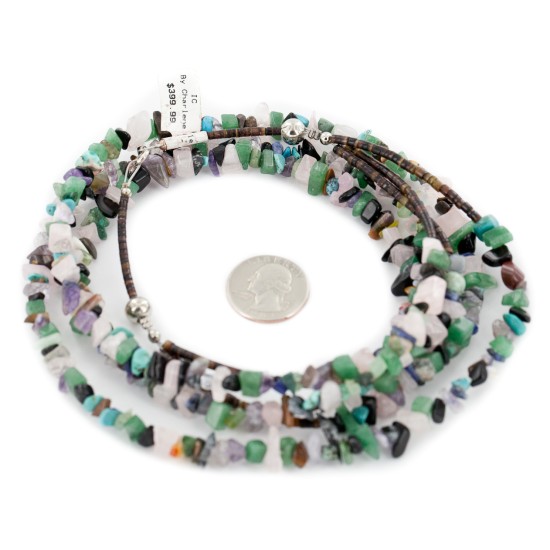 3 Strand Navajo .925 Sterling Silver Turquoise Amethyst Tigers Eye Jade Lapis Necklace NB160108033848