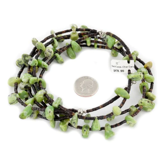 3 Strand Certified Authentic Navajo .925 Sterling Silver Natural Green Agate Native American Necklace 750106-441