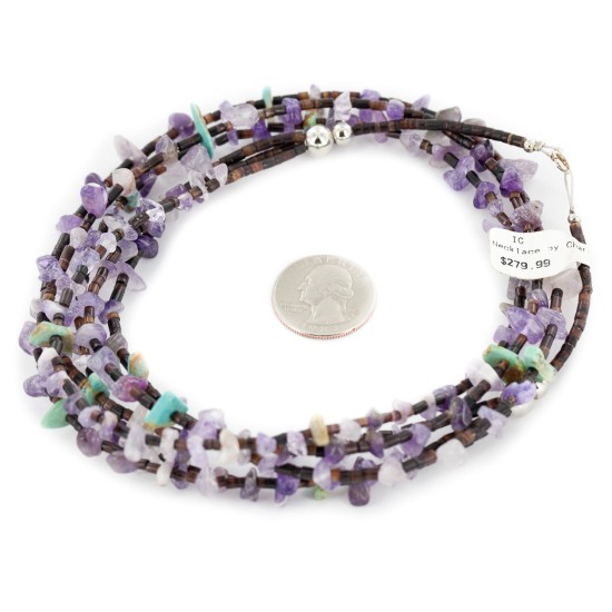 3 Strand Certified Authentic Navajo .925 Sterling Silver Natural Turquoise and Amethyst Native American Necklace 15980-2 3 Strand Certified Authentic Navajo .925 Sterling Silver Natural Turquoise and Amethyst Native American Necklace 15980-2