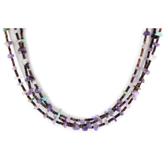 3 Strand Certified Authentic .925 Sterling Silver Navajo Natural Turquoise and Amethyst Native American Necklace 15984-41 3 Strand Certified Authentic .925 Sterling Silver Navajo Natural Turquoise and Amethyst Native American Necklace 15984-41