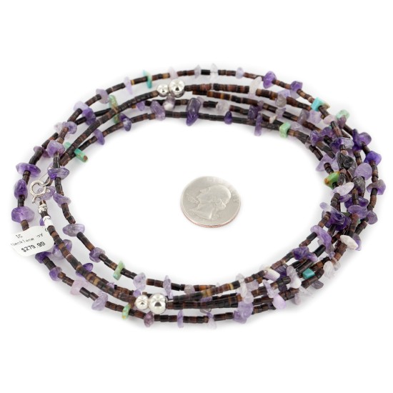 3 Strand Certified Authentic .925 Sterling Silver Navajo Natural Turquoise and Amethyst Native American Necklace 15984-41 3 Strand Certified Authentic .925 Sterling Silver Navajo Natural Turquoise and Amethyst Native American Necklace 15984-41