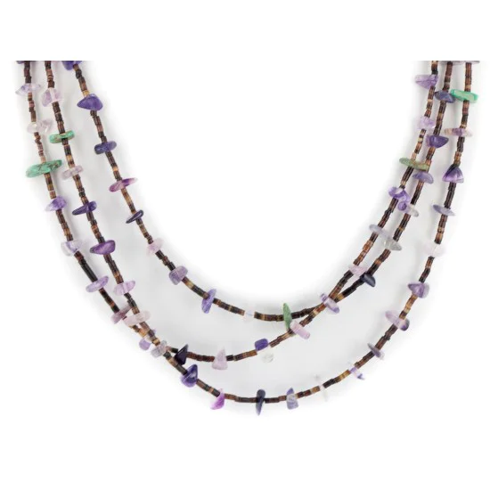 3 Strand Certified Authentic .925 Sterling Silver Navajo Natural Turquoise and Amethyst Native American Necklace 15401-30 3 Strand Certified Authentic .925 Sterling Silver Navajo Natural Turquoise and Amethyst Native American Necklace 15401-30