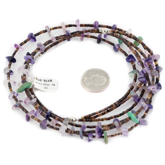 3 Strand Certified Authentic .925 Sterling Silver Navajo Natural Turquoise and Amethyst Native American Necklace 15401-30 3 Strand Certified Authentic .925 Sterling Silver Navajo Natural Turquoise and Amethyst Native American Necklace 15401-30