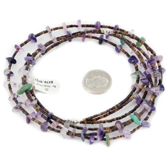 3 Strand Certified Authentic .925 Sterling Silver Navajo Natural Turquoise and Amethyst Native American Necklace 15401-30 3 Strand Certified Authentic .925 Sterling Silver Navajo Natural Turquoise and Amethyst Native American Necklace 15401-30
