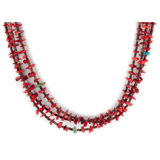 3 Strand Certified Authentic Navajo .925 Sterling Silver Natural Turquoise Coral Native American Necklace 750158-0