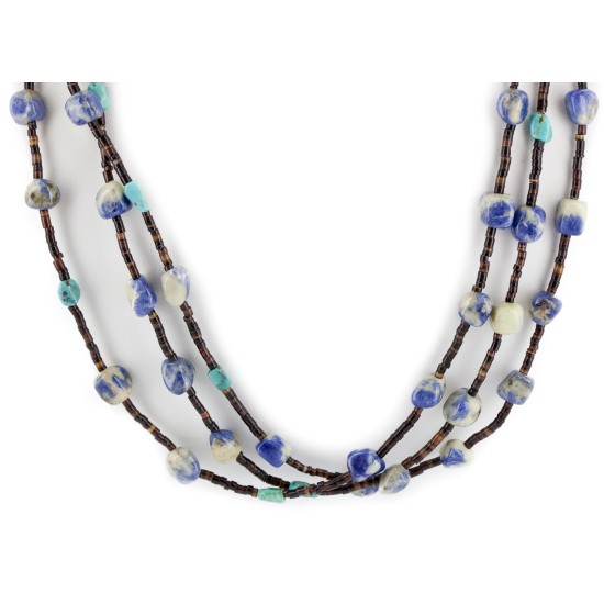 3 Strand Certified Authentic Navajo .925 Sterling Silver Natural Turquoise Lapis Native American Necklace 18110-40 3 Strand Certified Authentic Navajo .925 Sterling Silver Natural Turquoise Lapis Native American Necklace 18110-40