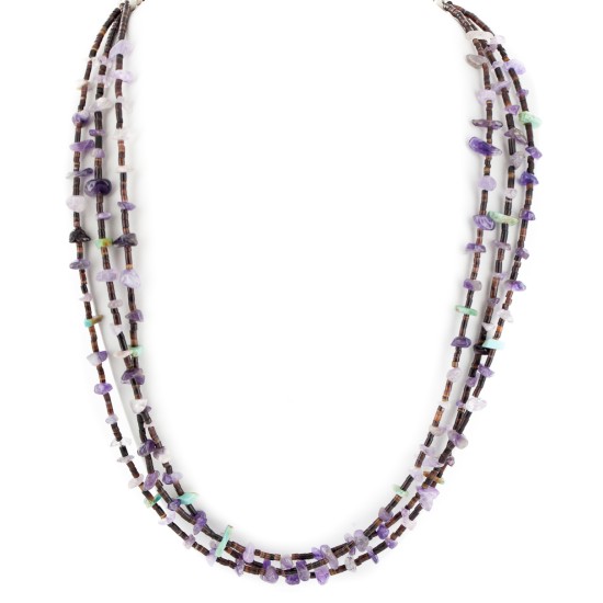 3 Strand Certified Authentic .925 Sterling Silver Navajo Natural Turquoise and Amethyst Native American Necklace 15984-41 3 Strand Certified Authentic .925 Sterling Silver Navajo Natural Turquoise and Amethyst Native American Necklace 15984-41