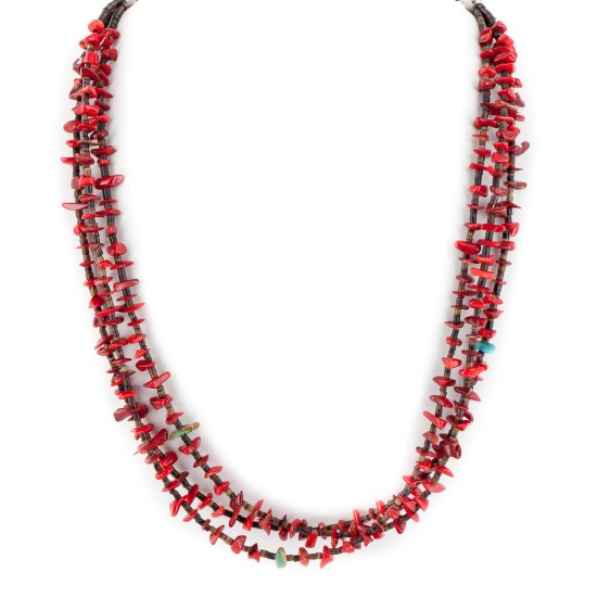3 Strand Certified Authentic Navajo .925 Sterling Silver Natural Turquoise Coral Native American Necklace 750158-0