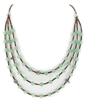 3 Strand Certified Authentic Navajo .925 Sterling Silver Natural Turquoise Jade Native American Necklace 15835-16