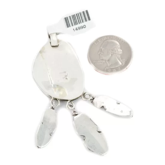 Feather Certified Authentic .925 Sterling Silver Handmade Navajo Natural Turquoise Native American Pendant 14990-1
