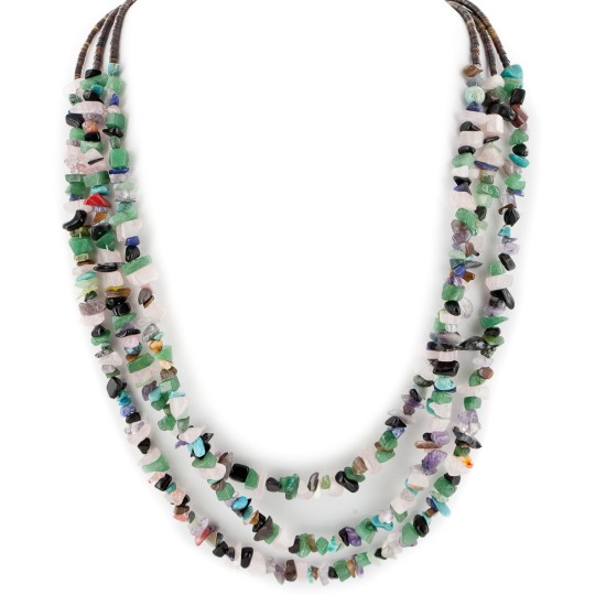 3 Strand Navajo .925 Sterling Silver Turquoise Amethyst Tigers Eye Jade Lapis Necklace NB160108033848
